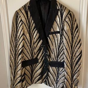 Men’s Gold Sequin Blazer with Black Rhinestone details Size XL